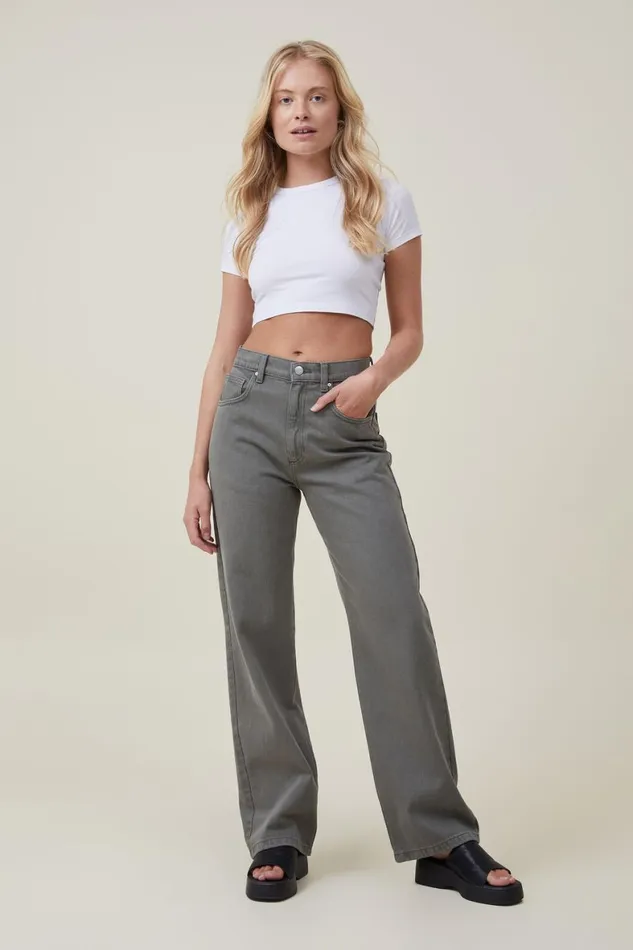 Women Jeans Cotton On Loose Straight Jean Smokey Green