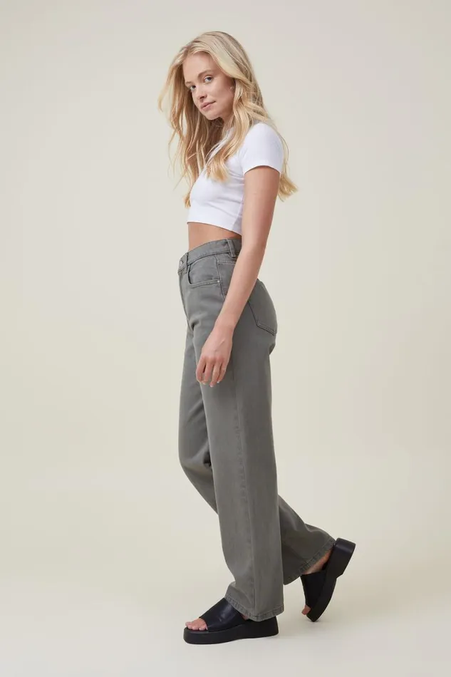 Women Jeans Cotton On Loose Straight Jean Smokey Green