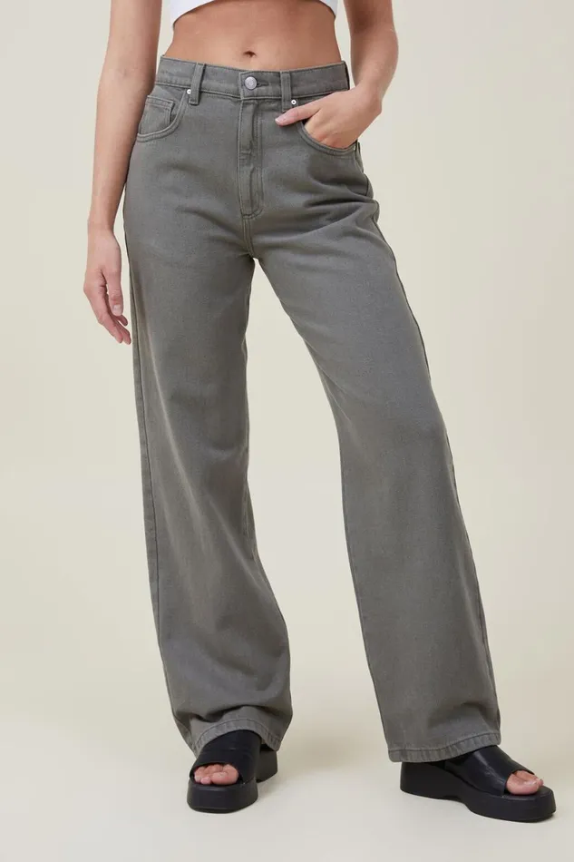 Women Jeans Cotton On Loose Straight Jean Smokey Green