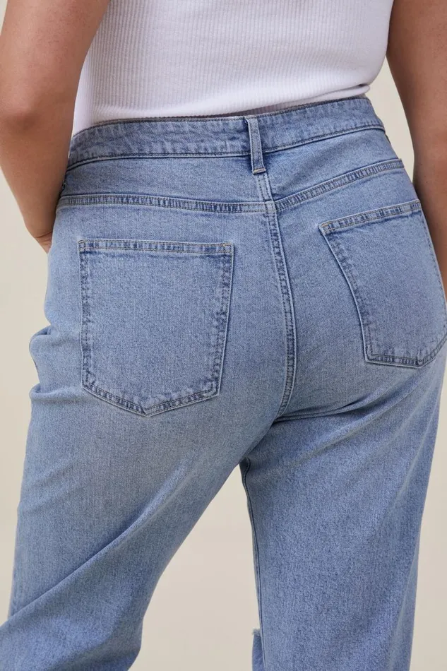 Women Jeans Cotton On Stretch Mom Jean Bells Blue Rip