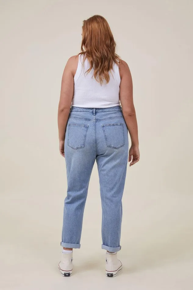 Women Jeans Cotton On Stretch Mom Jean Bells Blue Rip