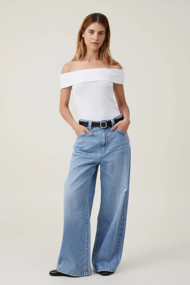 Women Jeans Cotton On Super Baggy Jean Breeze Blue Worn
