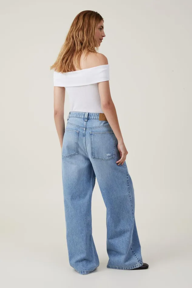 Women Jeans Cotton On Super Baggy Jean Breeze Blue Worn