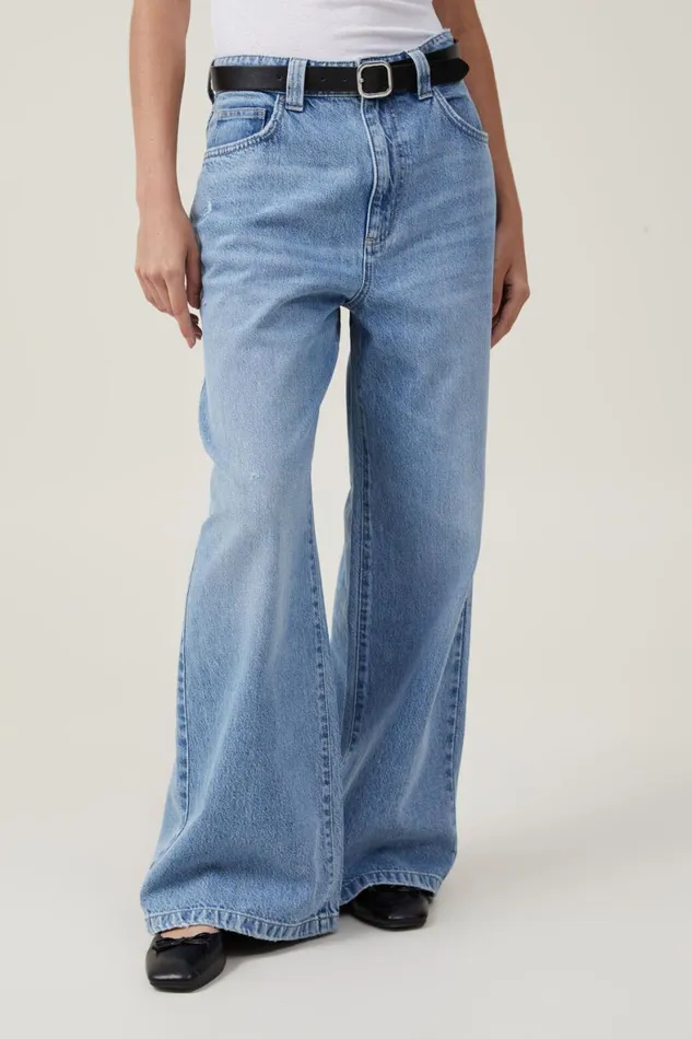 Women Jeans Cotton On Super Baggy Jean Breeze Blue Worn