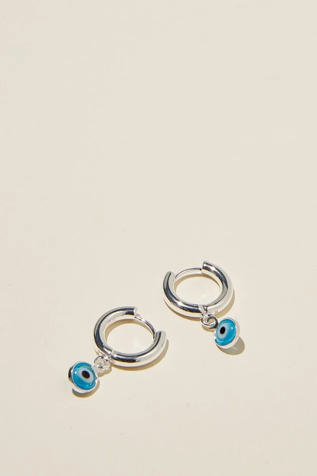 Women Jewelry Cotton On Huggie Hoop Earring Silver Plated Evil Eye