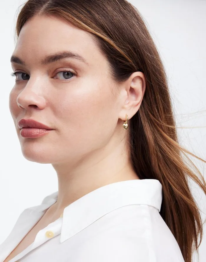 Women Jewelry Madewell Heart Charm Huggie Hoop Earrings Pale Gold