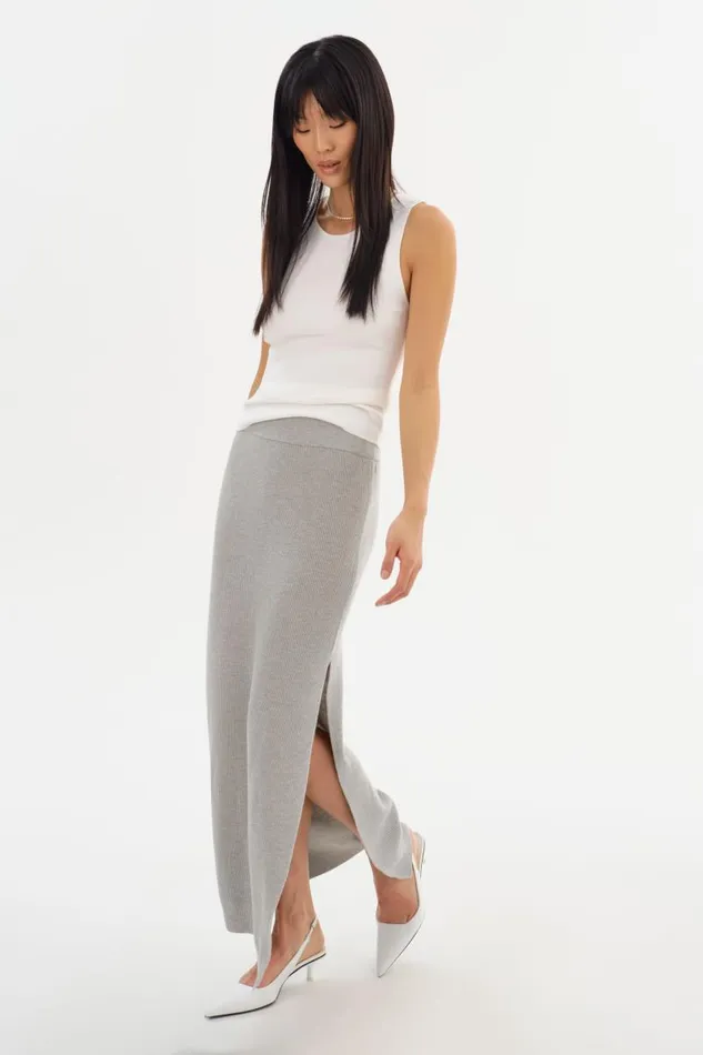 Women JILLIAN Knit Midi Skirt Light Heather Grey LAMARQUE Skirts