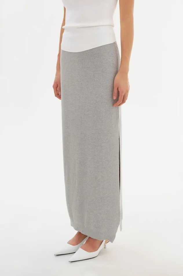 Women JILLIAN Knit Midi Skirt Light Heather Grey LAMARQUE Skirts