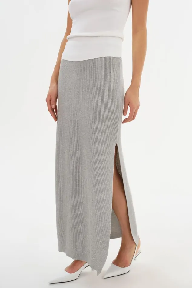Women JILLIAN Knit Midi Skirt Light Heather Grey LAMARQUE Skirts