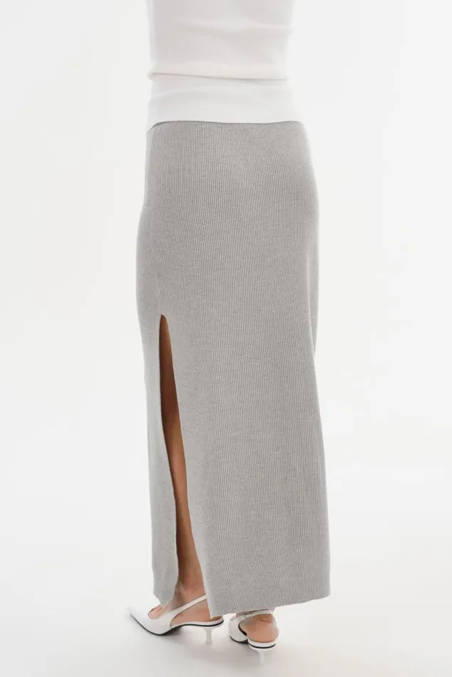 Women JILLIAN Knit Midi Skirt Light Heather Grey LAMARQUE Skirts
