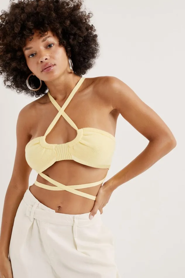 Women Jourdin Tie Crop Top Yellow For Love and Lemons Tops Women Jourdin Tie Crop Top Yellow For Love and Lemons Tops