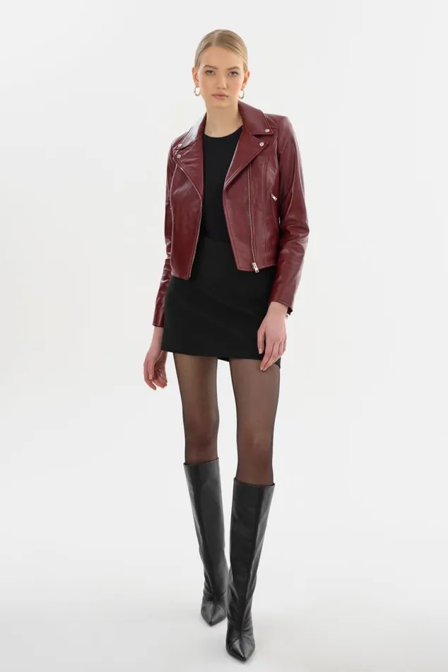 Women KELSEY Leather Biker Jacket Burgundy LAMARQUE Leather Jackets Women KELSEY Leather Biker Jacket Burgundy LAMARQUE Leather Jackets