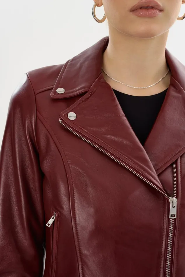 Women KELSEY Leather Biker Jacket Burgundy LAMARQUE Leather Jackets Women KELSEY Leather Biker Jacket Burgundy LAMARQUE Leather Jackets