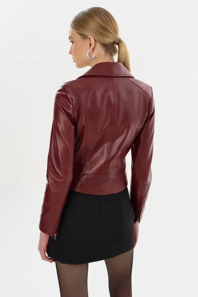 Women KELSEY Leather Biker Jacket Burgundy LAMARQUE Leather Jackets Women KELSEY Leather Biker Jacket Burgundy LAMARQUE Leather Jackets