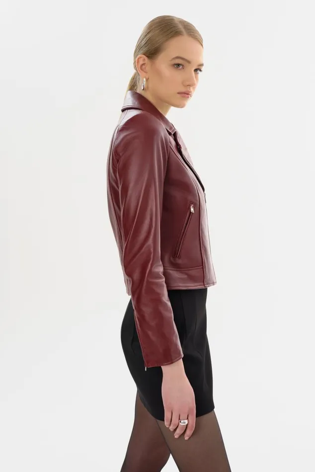 Women KELSEY Leather Biker Jacket Burgundy LAMARQUE Leather Jackets Women KELSEY Leather Biker Jacket Burgundy LAMARQUE Leather Jackets