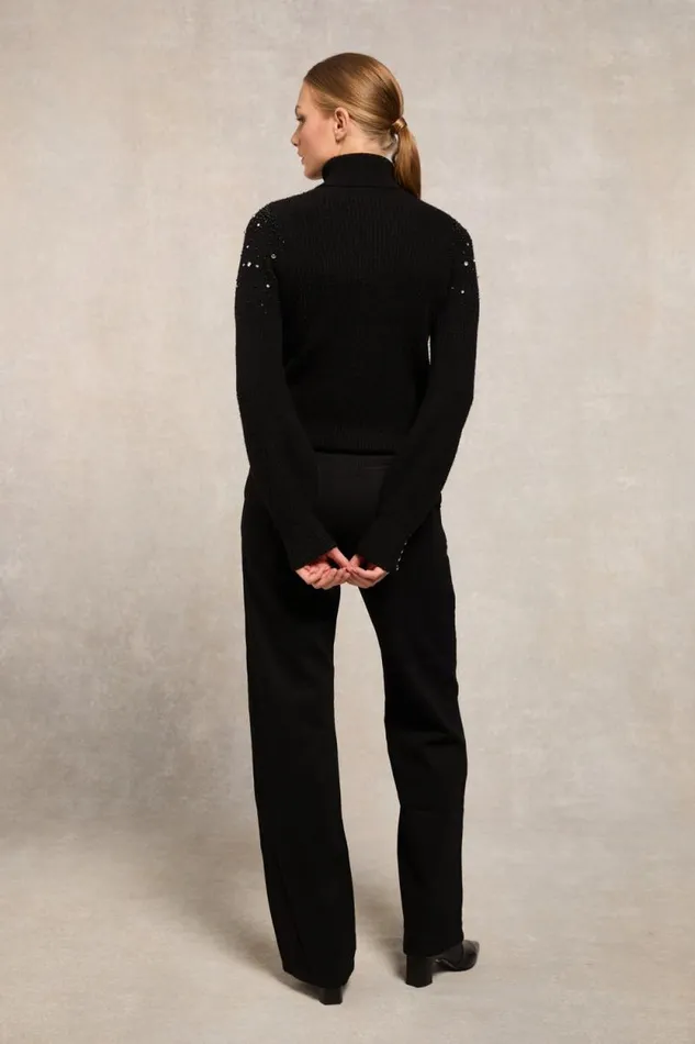 Women Kelsie Rib Embellished Roll Neck Black Holland Cooper Knitwear