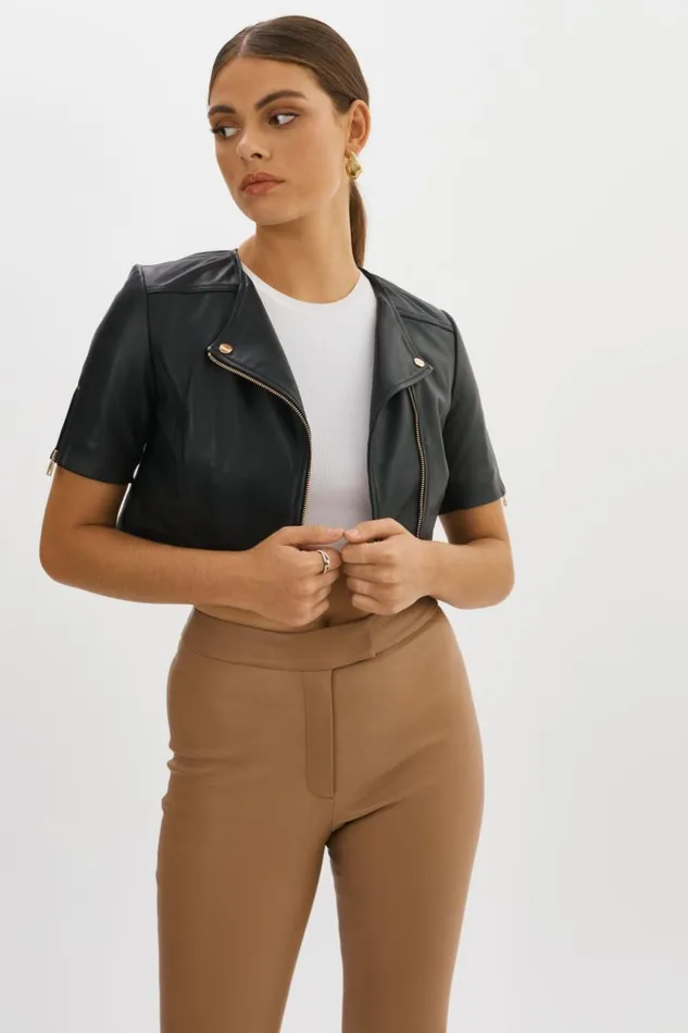 Women KIRSI GOLD Cropped Biker Jacket Black LAMARQUE Short Sleeve Jackets