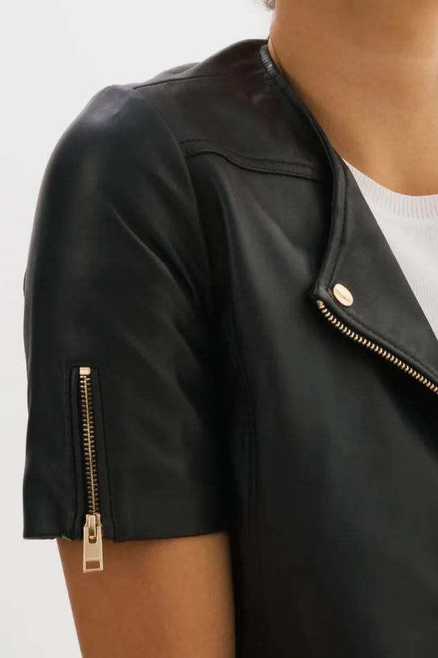Women KIRSI GOLD Cropped Biker Jacket Black LAMARQUE Short Sleeve Jackets