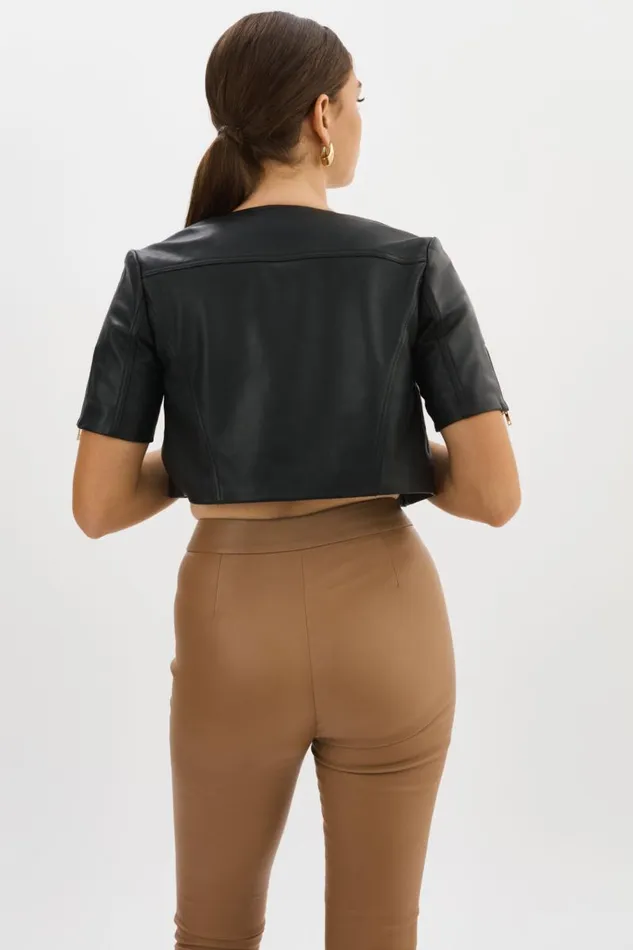 Women KIRSI GOLD Cropped Biker Jacket Black LAMARQUE Short Sleeve Jackets
