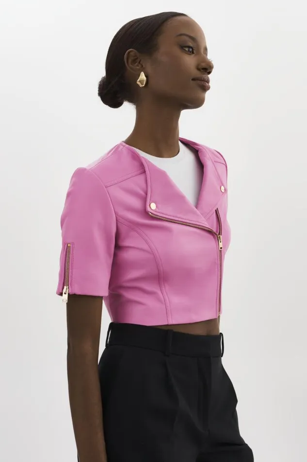 Women KIRSI GOLD Cropped Biker Jacket Bodacious Pink LAMARQUE Leather Jackets Women KIRSI GOLD Cropped Biker Jacket Bodacious Pink LAMARQUE Leather Jackets