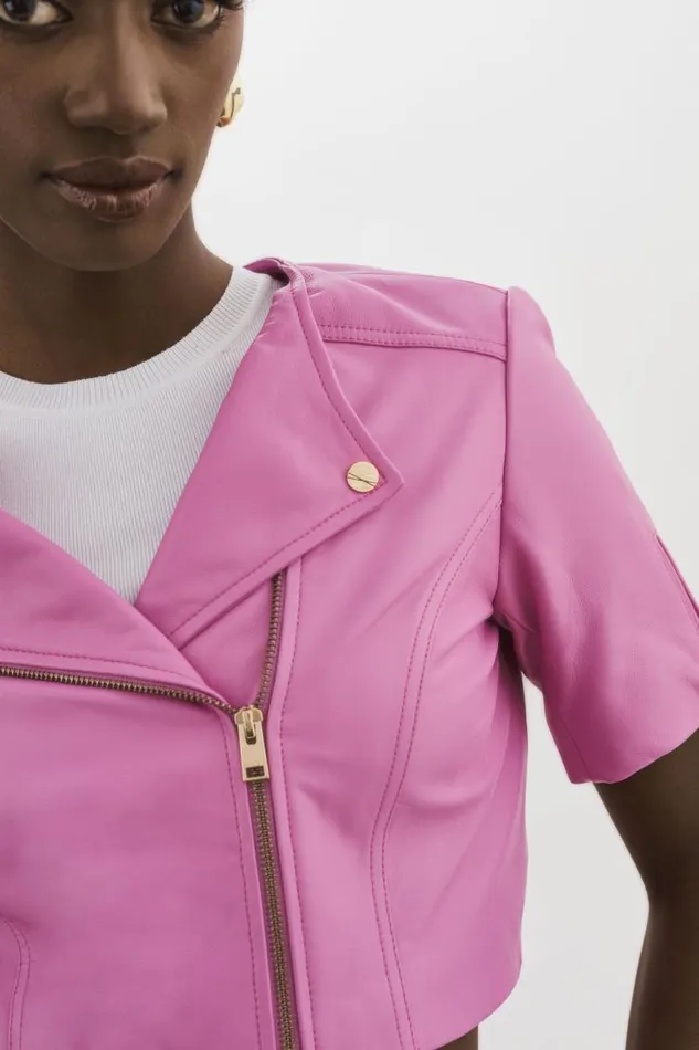 Women KIRSI GOLD Cropped Biker Jacket Bodacious Pink LAMARQUE Leather Jackets Women KIRSI GOLD Cropped Biker Jacket Bodacious Pink LAMARQUE Leather Jackets