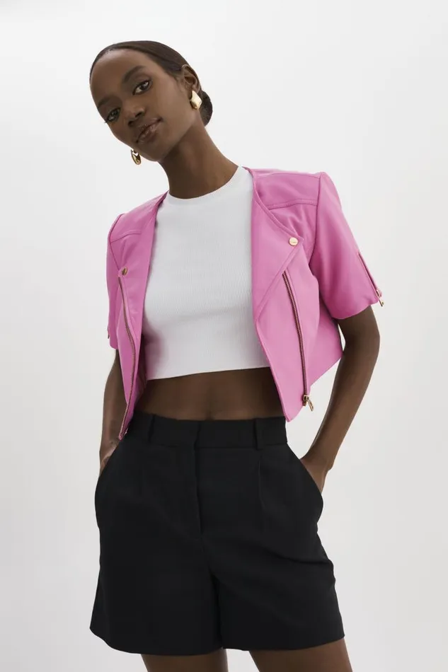 Women KIRSI GOLD Cropped Biker Jacket Bodacious Pink LAMARQUE Leather Jackets Women KIRSI GOLD Cropped Biker Jacket Bodacious Pink LAMARQUE Leather Jackets