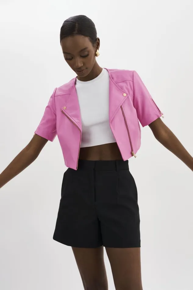 Women KIRSI GOLD Cropped Biker Jacket Bodacious Pink LAMARQUE Leather Jackets Women KIRSI GOLD Cropped Biker Jacket Bodacious Pink LAMARQUE Leather Jackets