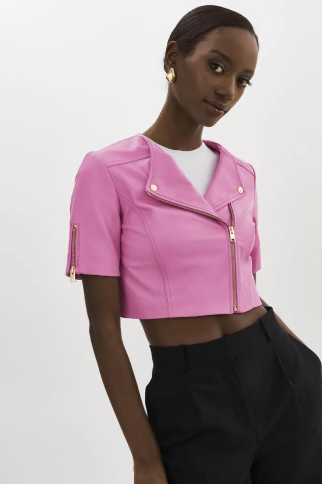 Women KIRSI GOLD Cropped Biker Jacket Bodacious Pink LAMARQUE Leather Jackets Women KIRSI GOLD Cropped Biker Jacket Bodacious Pink LAMARQUE Leather Jackets