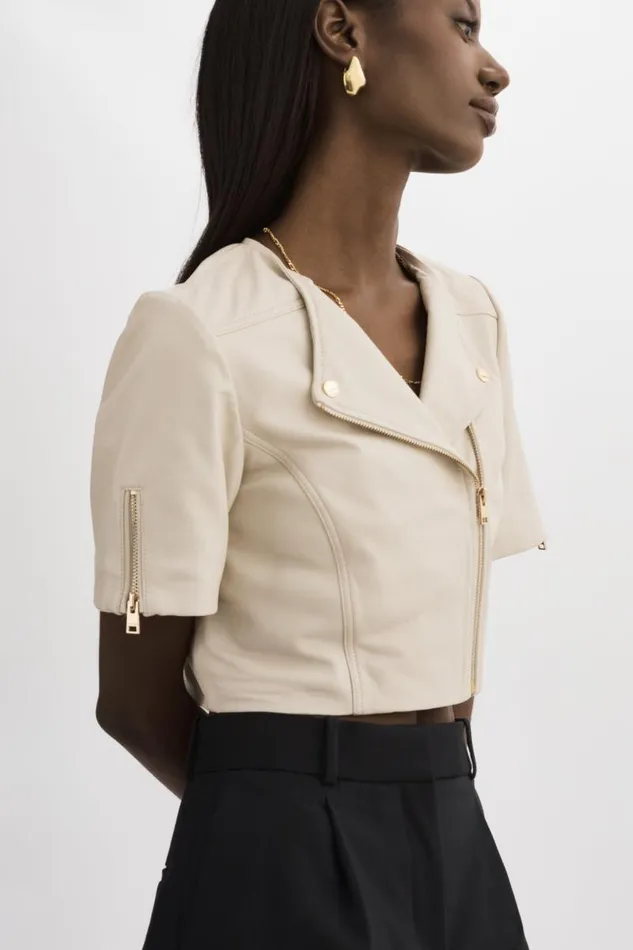 Women KIRSI GOLD Cropped Biker Jacket Bone LAMARQUE Leather Jackets Women KIRSI GOLD Cropped Biker Jacket Bone LAMARQUE Leather Jackets