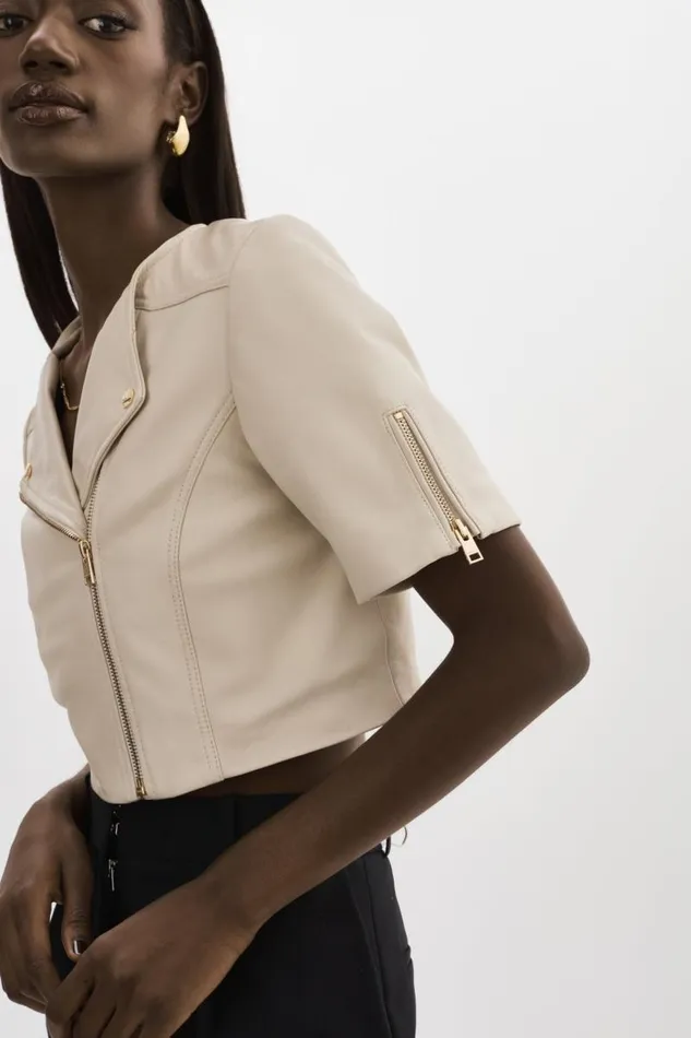 Women KIRSI GOLD Cropped Biker Jacket Bone LAMARQUE Leather Jackets Women KIRSI GOLD Cropped Biker Jacket Bone LAMARQUE Leather Jackets