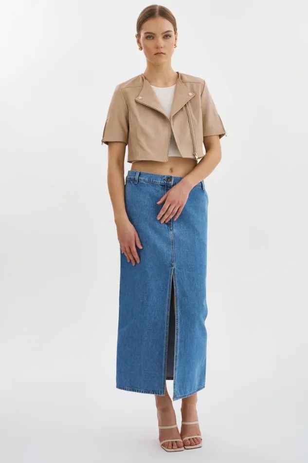 Women KIRSI GOLD Cropped Biker Jacket Wheat LAMARQUE Short Sleeve Jackets