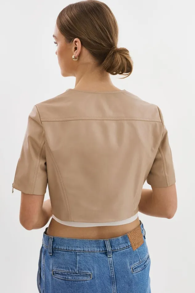 Women KIRSI GOLD Cropped Biker Jacket Wheat LAMARQUE Short Sleeve Jackets
