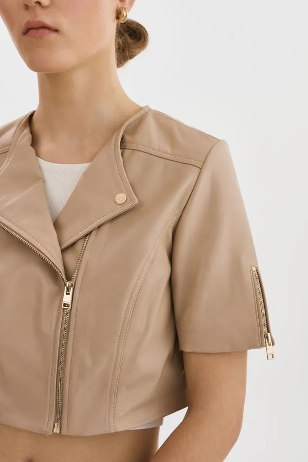 Women KIRSI GOLD Cropped Biker Jacket Wheat LAMARQUE Short Sleeve Jackets