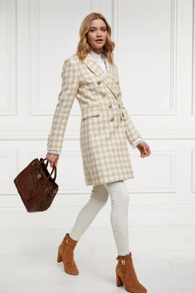 Women Knightsbridge Coat Camel Houndstooth Holland Cooper Tailoring