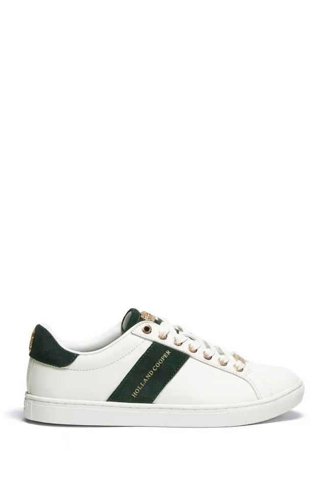 Women Knightsbridge Court Trainer White Racing Green Holland Cooper Trainers Women Knightsbridge Court Trainer White Racing Green Holland Cooper Trainers