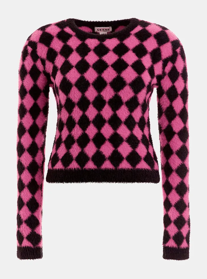 Women Knits and Sweaters GUESS Guess Originals Berry Multi Rissa Diamond Jumper Women Knits and Sweaters GUESS Guess Originals Berry Multi Rissa Diamond Jumper
