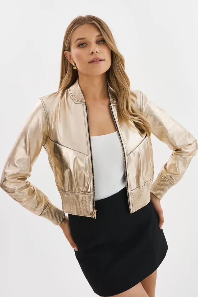 Women KORDELLA Reversible Leather Bomber Jacket Blackgold LAMARQUE Leather Jackets Women KORDELLA Reversible Leather Bomber Jacket Blackgold LAMARQUE Leather Jackets