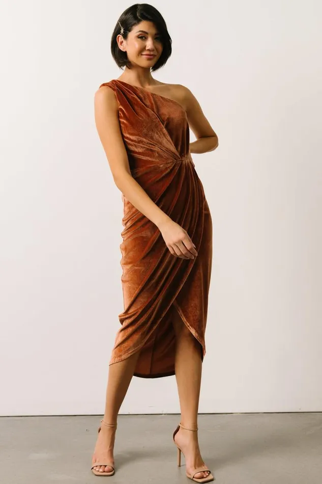 Women Kourtney Velvet One Shoulder Midi Dress Spice Baltic Born Midi Dresses