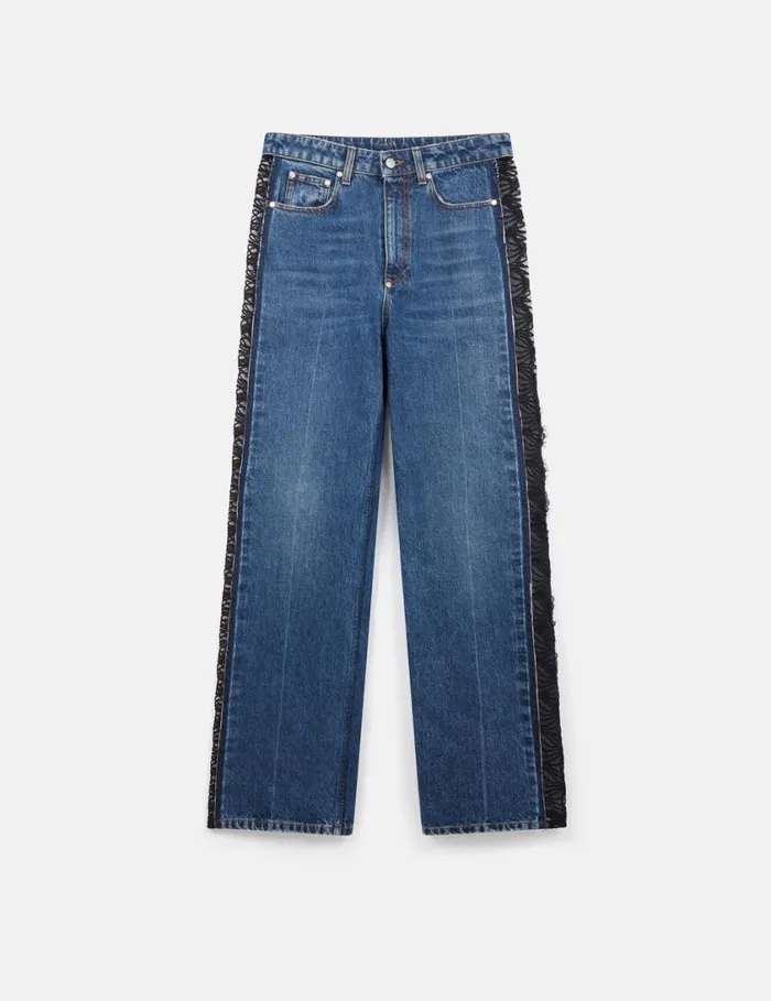 Women Lace HighRise Straight Leg Jeans Vintage Wash Blue Denim Stella McCartney Denim
