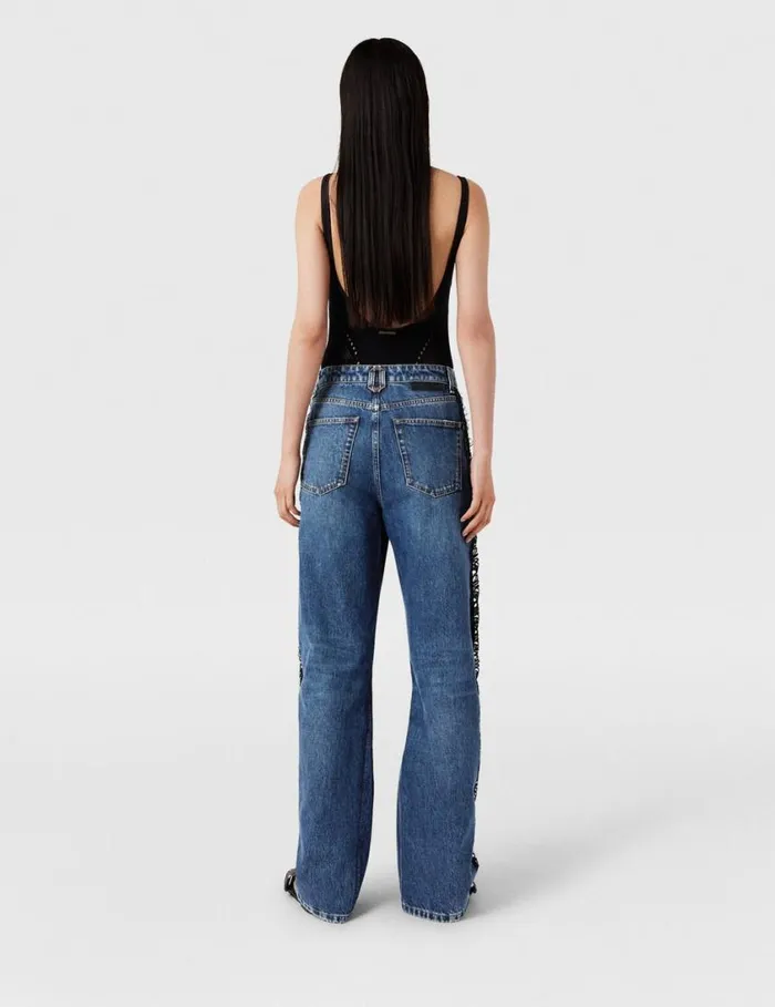 Women Lace HighRise Straight Leg Jeans Vintage Wash Blue Denim Stella McCartney Denim Women Lace HighRise Straight Leg Jeans Vintage Wash Blue Denim Stella McCartney Denim