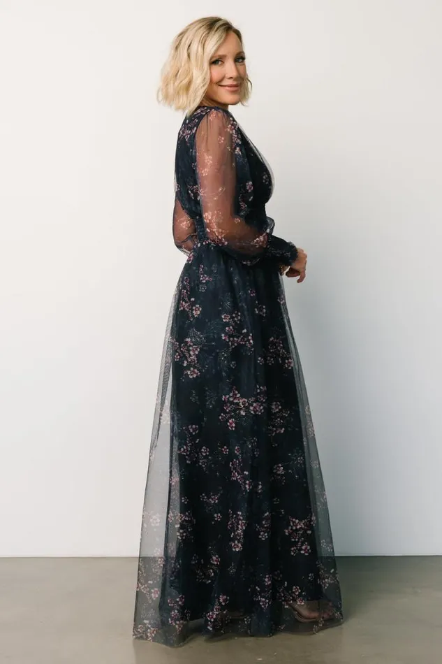 Women Layla Tulle Maxi Dress Metallic Blue Pink Baltic Born Bump Friendly