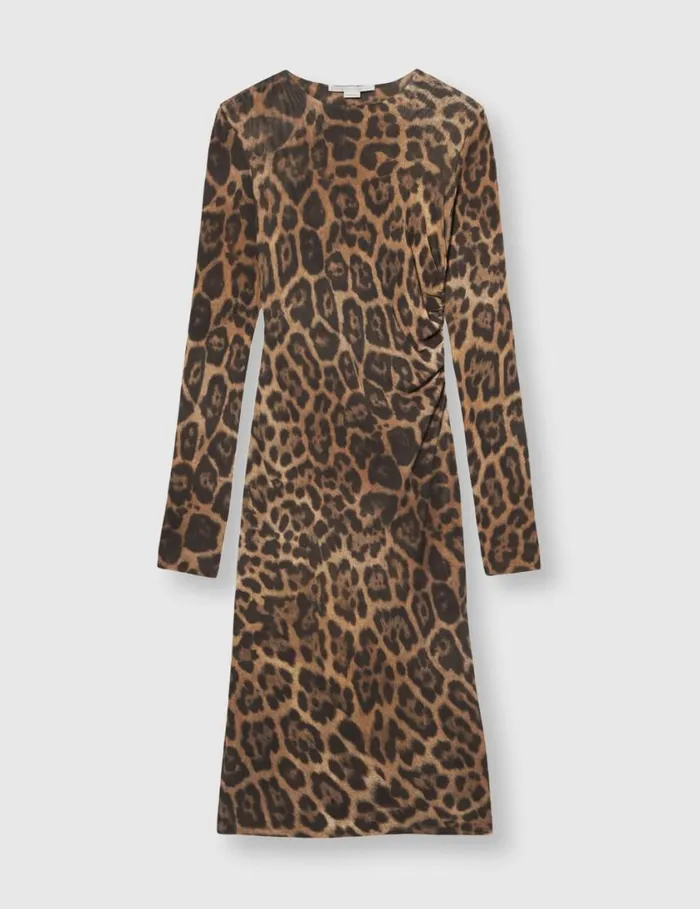 Women Leopard LongSleeve Midi Dress Leopard Print Stella McCartney Dresses