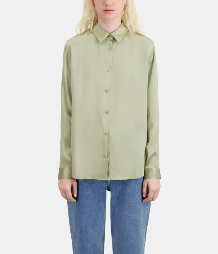 Women Light Green Satin Silk Shirt THE KOOPLES Blouses and Shirts