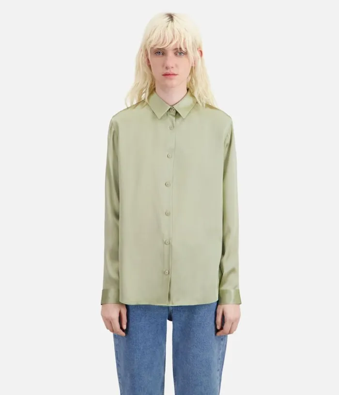 Women Light Green Satin Silk Shirt THE KOOPLES Blouses and Shirts