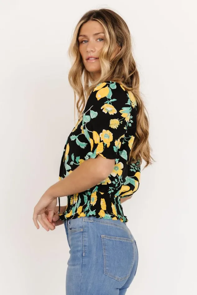 Women Limon Smocked Waist Top Black Multi Baltic Born Blouses and Shirts Women Limon Smocked Waist Top Black Multi Baltic Born Blouses and Shirts