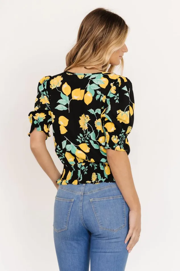 Women Limon Smocked Waist Top Black Multi Baltic Born Blouses and Shirts Women Limon Smocked Waist Top Black Multi Baltic Born Blouses and Shirts