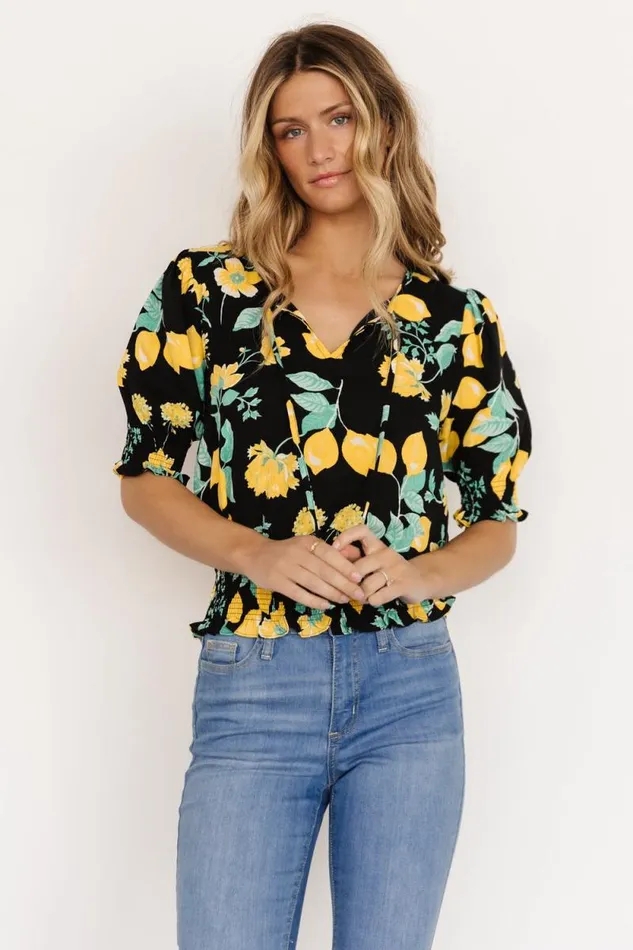 Women Limon Smocked Waist Top Black Multi Baltic Born Blouses and Shirts Women Limon Smocked Waist Top Black Multi Baltic Born Blouses and Shirts