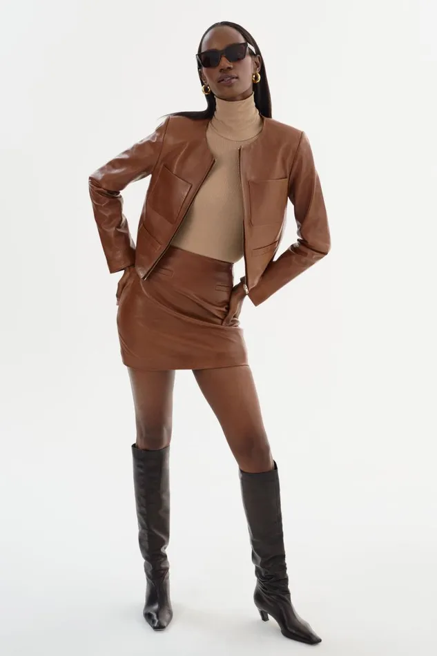 Women LINETTE Leather Jacket Luggage LAMARQUE Leather Jackets