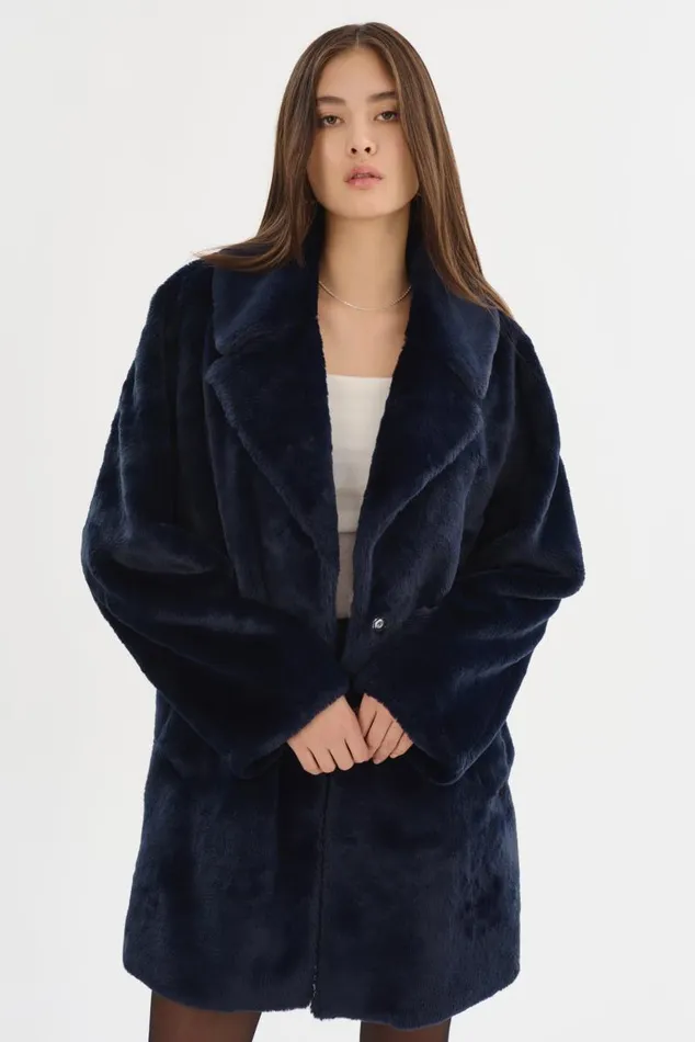 Women LINNEA Faux Fur Coat Dark Navy LAMARQUE Faux Fur