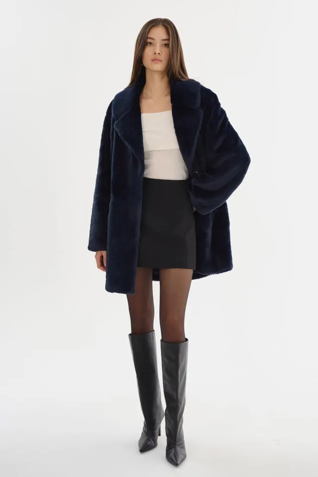 Women LINNEA Faux Fur Coat Dark Navy LAMARQUE Faux Fur